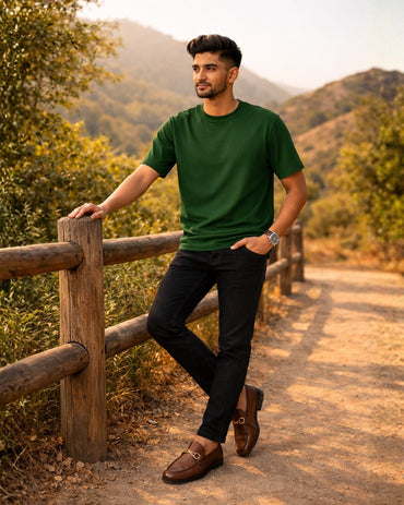 Premium Cotton Round Neck T-Shirt for Men – Olive Green | Yansa