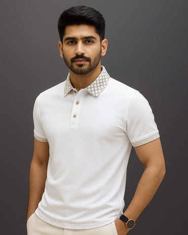 Geometric Crest Collar Polo T-Shirt – Elevate Your Everyday Style