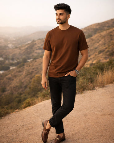 Premium Cotton Round Neck T-Shirt for Men – Brown | Yansa