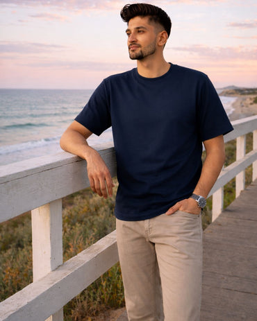 Premium Cotton Round Neck T-Shirt for Men – Navy Blue | Yansa