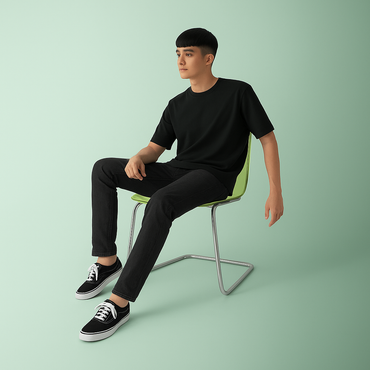 Premium Cotton Round Neck T-Shirt for Men – Black | Yansa