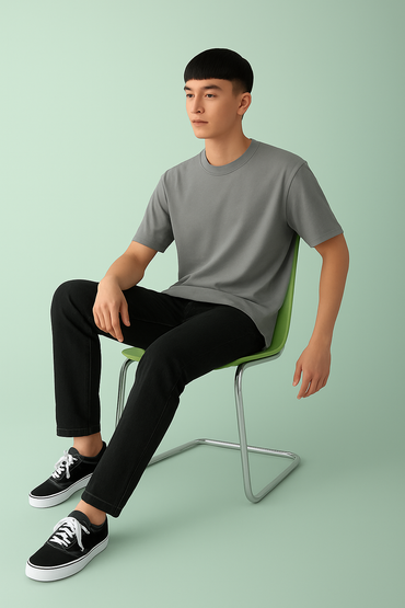 Premium Cotton Round Neck T-Shirt for Men – Grey | Yansa