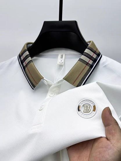 Elegant Plaid Accent Casual Polo T-Shirt