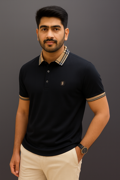 Elegant Plaid Accent Casual Polo T-Shirt