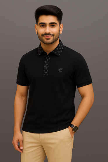 Monogram Accent Luxury White Polo T-Shirt