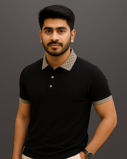 Geometric Crest Collar Polo T-Shirt – Elevate Your Everyday Style