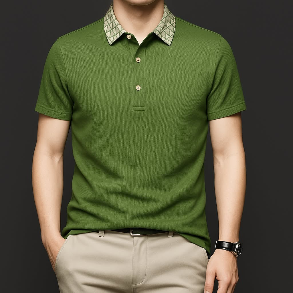 Geometric Collar Olive Green Premium Polo T-Shirt