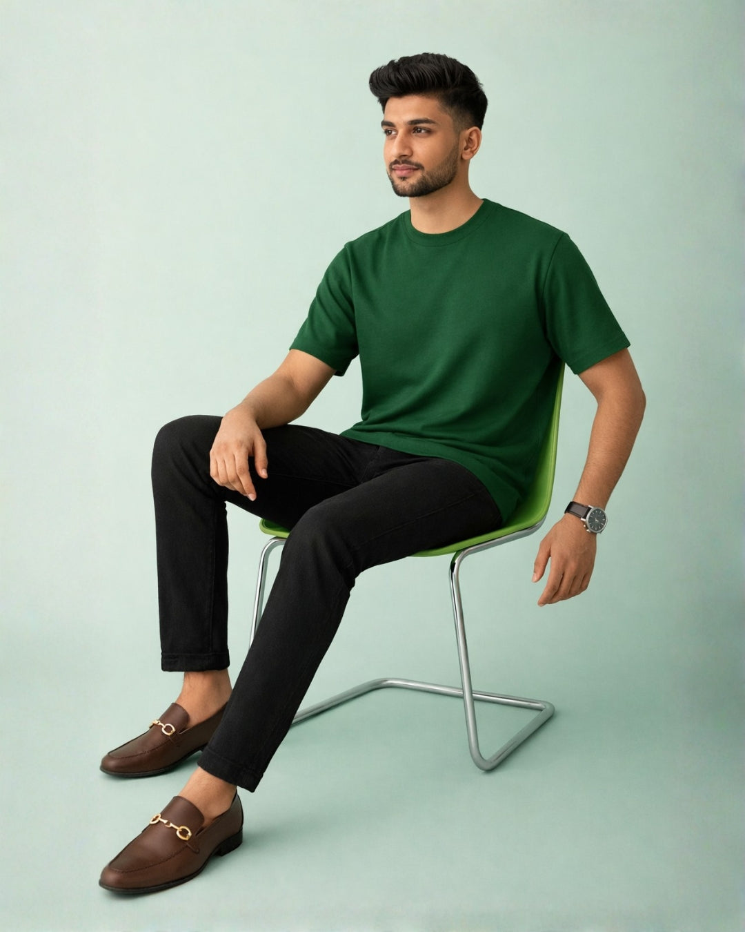 Premium Cotton Round Neck T-Shirt for Men – Olive Green | Yansa