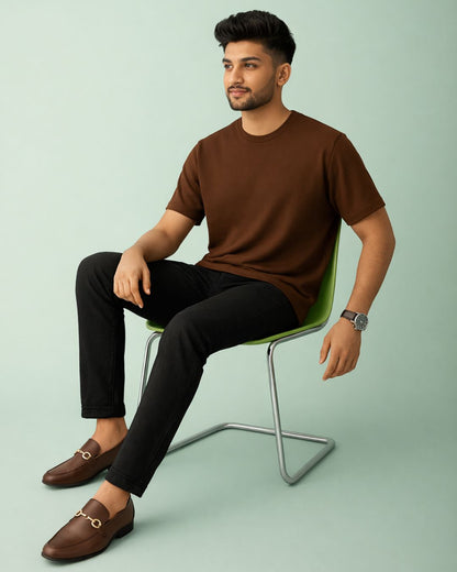 Premium Cotton Round Neck T-Shirt for Men – Brown | Yansa