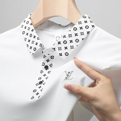 Monogram Accent Luxury White Polo T-Shirt