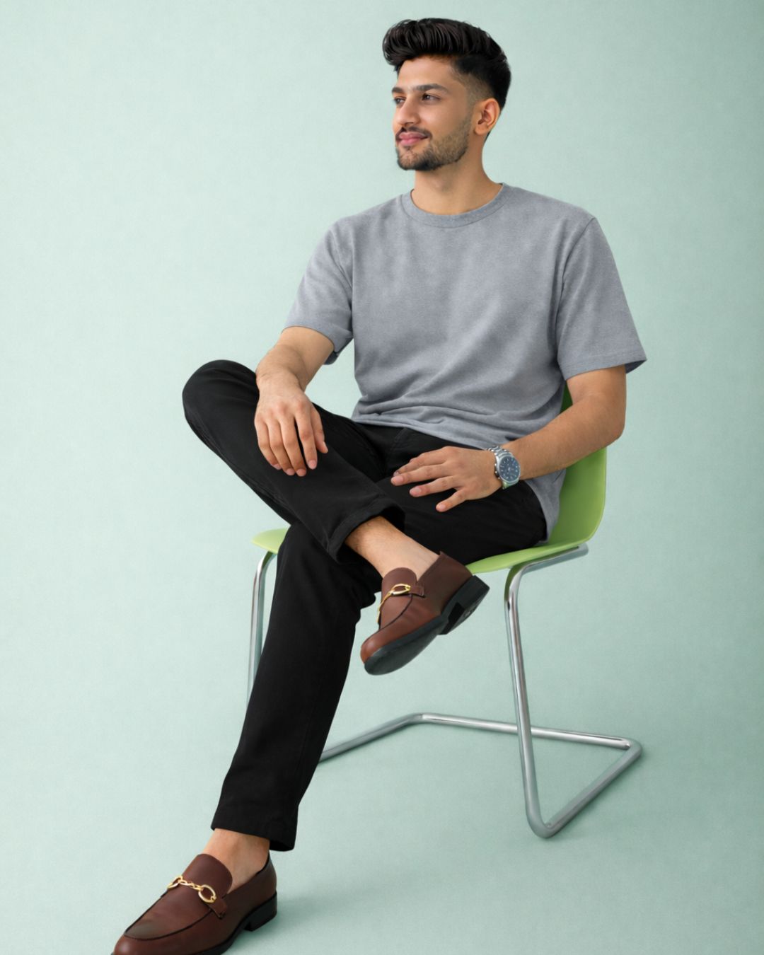 Premium Cotton Round Neck T-Shirt for Men – Grey | Yansa