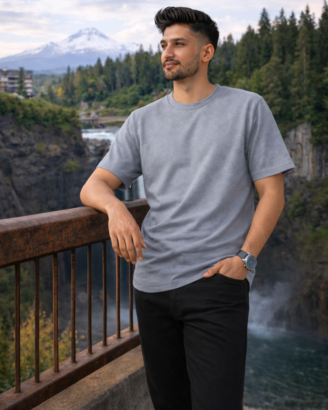 Premium Cotton Round Neck T-Shirt for Men – Grey | Yansa