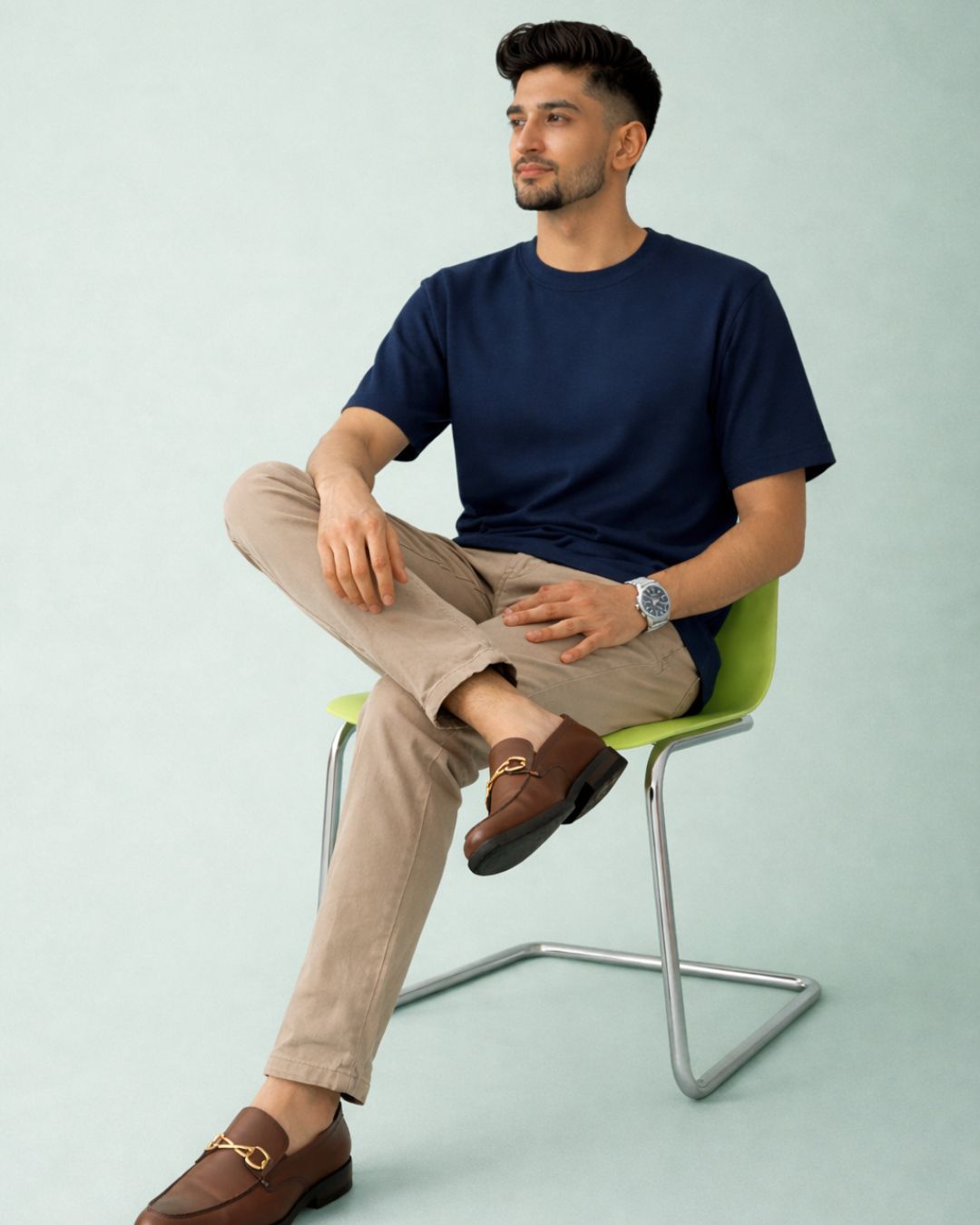 Premium Cotton Round Neck T-Shirt for Men – Navy Blue | Yansa