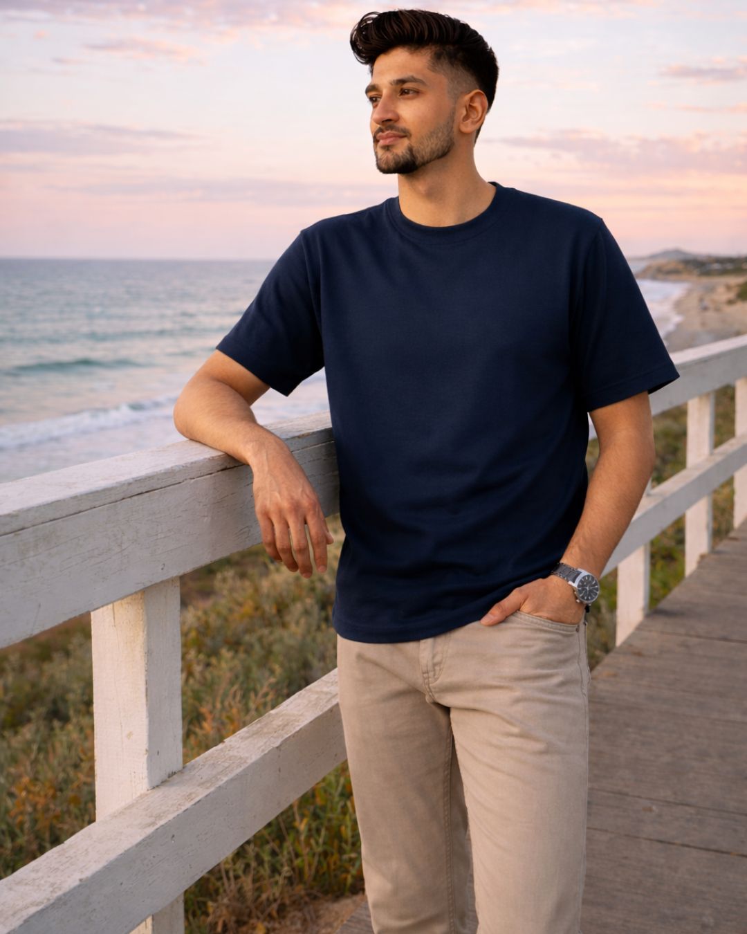 Premium Cotton Round Neck T-Shirt for Men – Navy Blue | Yansa