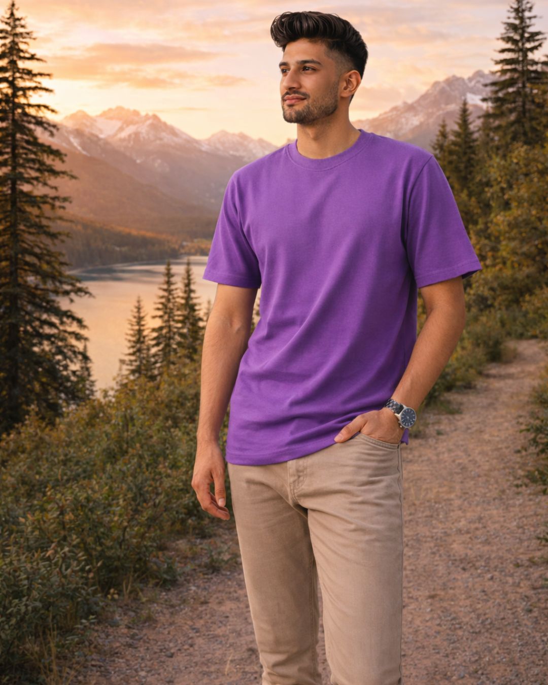 Premium Cotton Round Neck T-Shirt for Men – Purple | Yansa
