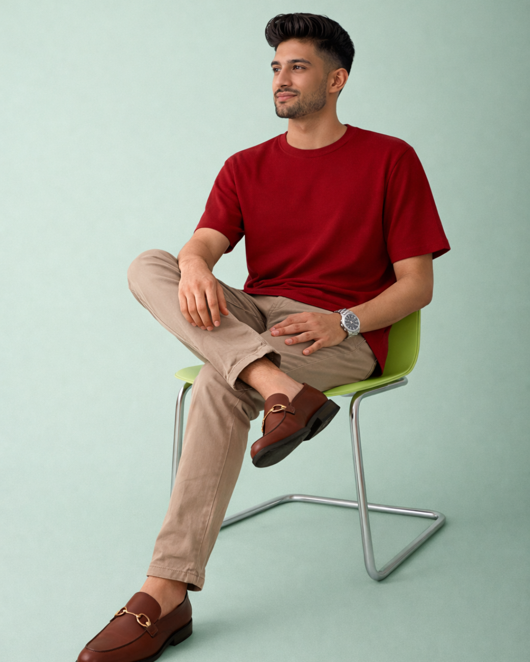 Yansa Men’s Premium Red Regular Fit Crew Neck T-Shirt