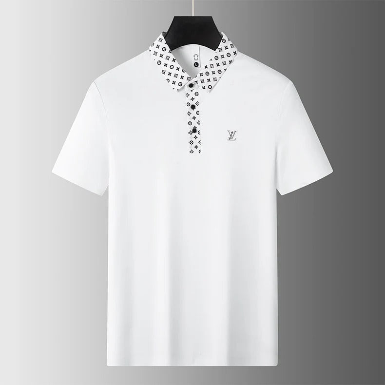 Monogram Accent Luxury White Polo T-Shirt