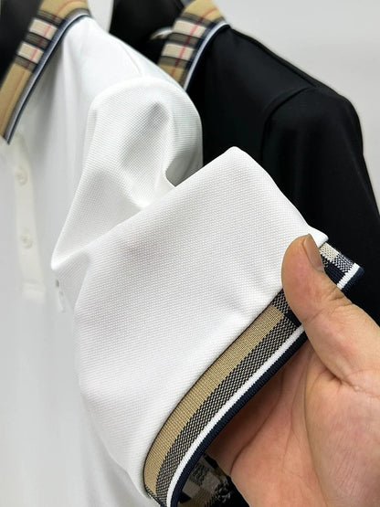 Elegant Plaid Accent Casual Polo T-Shirt