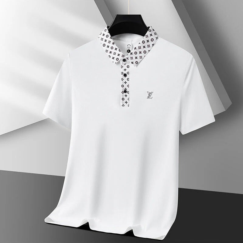 Monogram Accent Luxury White Polo T-Shirt
