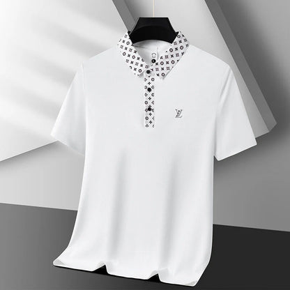 Monogram Accent Luxury White Polo T-Shirt