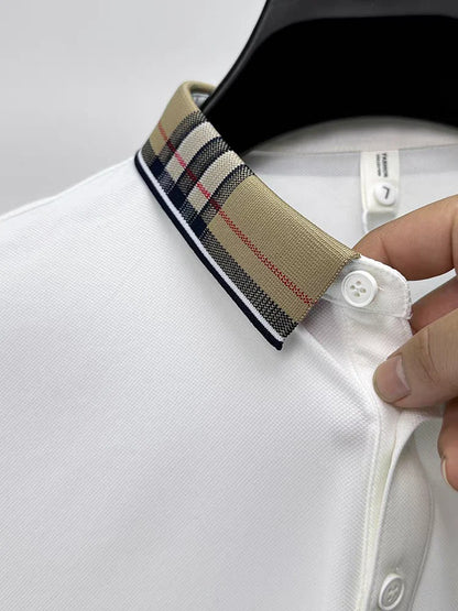 Elegant Plaid Accent Casual Polo T-Shirt