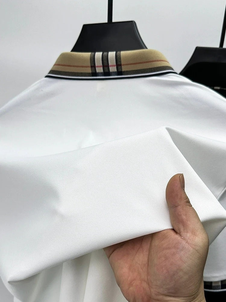 Elegant Plaid Accent Casual Polo T-Shirt