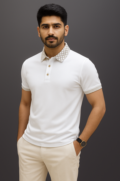 Geometric Crest Collar Polo T-Shirt – Elevate Your Everyday Style