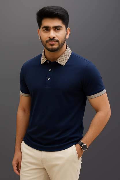 Geometric Crest Collar Polo T-Shirt – Elevate Your Everyday Style