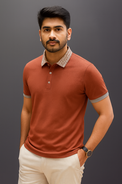 Geometric Crest Collar Polo T-Shirt – Elevate Your Everyday Style