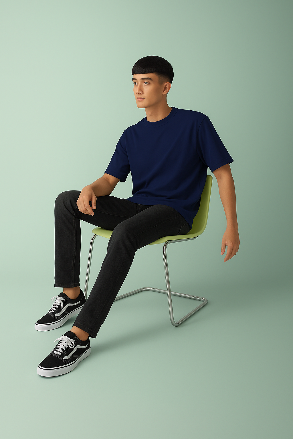 Premium Cotton Round Neck T-Shirt for Men – Navy Blue | Yansa