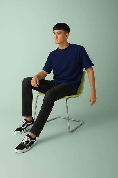 Premium Cotton Round Neck T-Shirt for Men – Navy Blue | Yansa