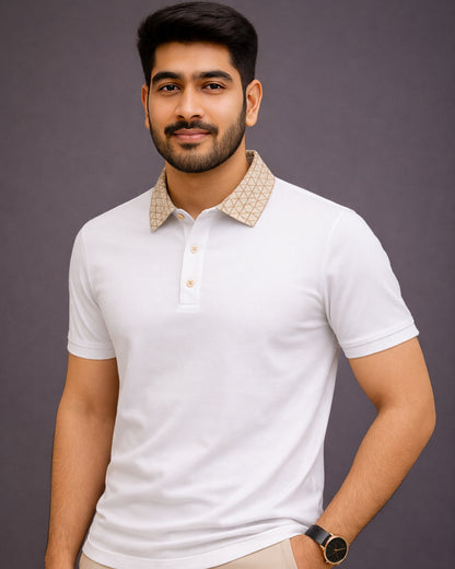 Geometric Collar Olive Green Premium Polo T-Shirt