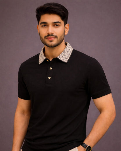 Geometric Collar Olive Green Premium Polo T-Shirt