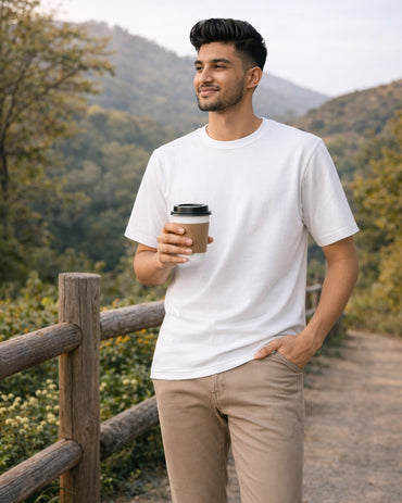 Premium Cotton Round Neck T-Shirt for Men – White | Yansa