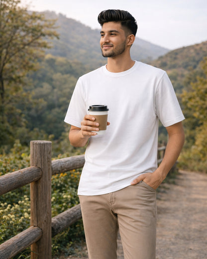 Premium Cotton Round Neck T-Shirt for Men – White | Yansa